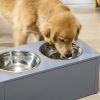 PawHut Elevated Dog Bowls, Raised Dog Bowl Stand with Storage, 2 Stainless Steel Bowls, Pet Feeding Station for Medium Dogs, Indoor Use