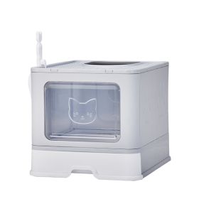 51x40x38cm, PP Plastic Litter Box, Spliced Bottom Pull-out Box, Square - Grey (Option: Cat litter box)