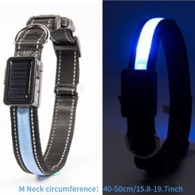 Solar And USB Rechargeable Light Up Pet Collar Waterproof LED Dog & Cat Collars For Night Walking (Color: Blue, size: M)