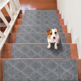 VEVOR Stair Treads, Stairs Carpet Non Slip 9 X 28, Indoor Stair Runner For Wooden Steps, Anti Slip Carpet Soft Edging Stair Rugs Mats For Kids El (Option: Gray)